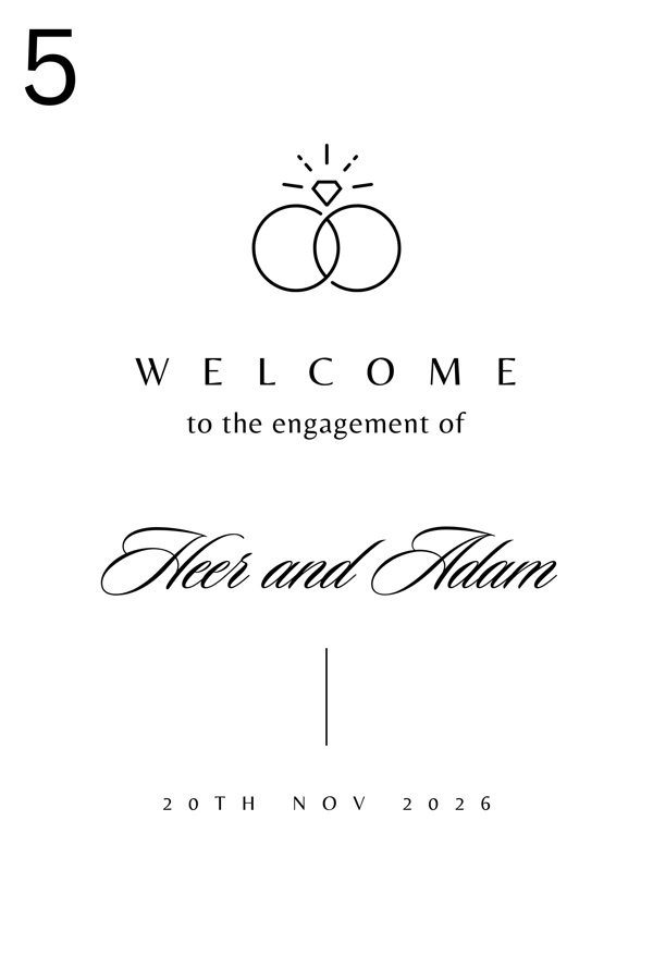 Ring monogram welcome board — engagement rings illustration with script couple names